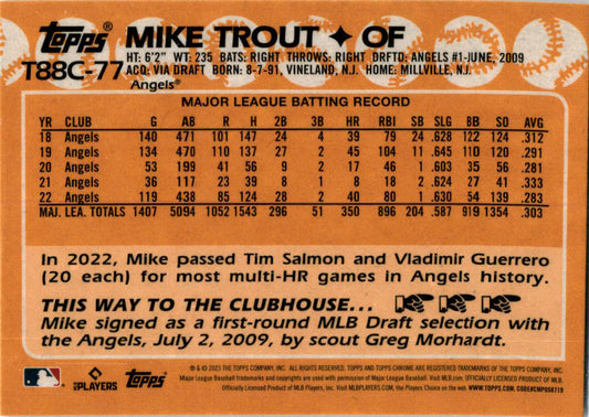2023 Topps 1988 Topps Chrome Silver Pack #T88C-77 Mike Trout  Los Angeles Angels