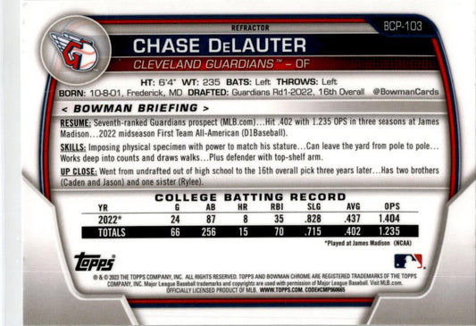 2023 Bowman Chrome Prospects Lunar Glow Refractors #BCP-103 Chase DeLauter