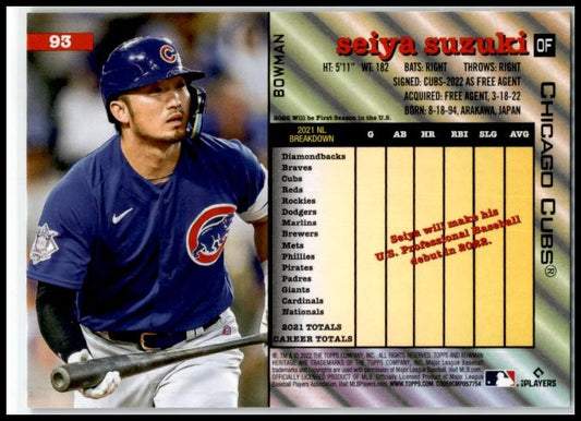 2022 Bowman Heritage #93 Seiya Suzuki Chicago Cubs