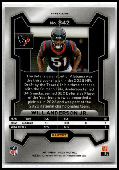 2023 Panini Prizm Silver #342 Will Anderson Jr. Houston Texans