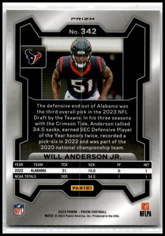 2023 Panini Prizm Silver #342 Will Anderson Jr. Houston Texans