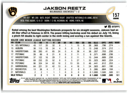 2022 Topps Chrome Prism Refractor Jakson Reetz Rookie Milwaukee Brewers #157