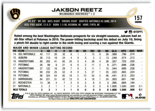 2022 Topps Chrome Prism Refractor Jakson Reetz Rookie Milwaukee Brewers #157