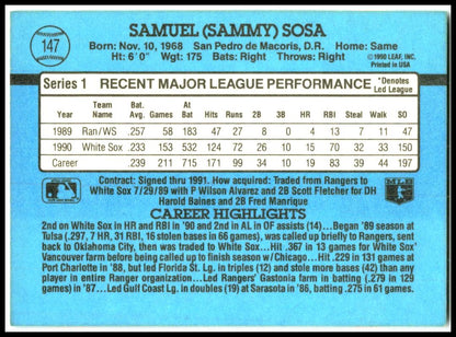 1991 Donruss #147 Sammy Sosa Chicago White Sox
