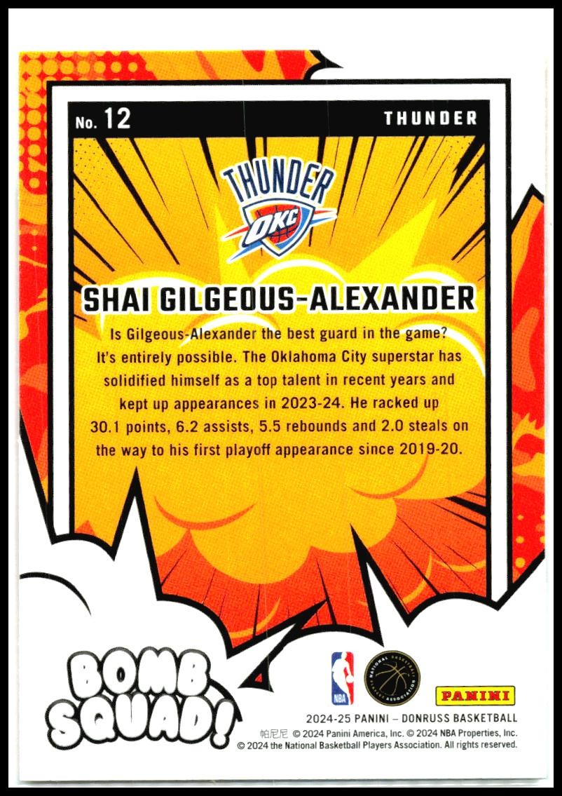 2024-25 Donruss Bomb Squad #12 Shai Gilgeous-Alexander Oklahoma City Thunder