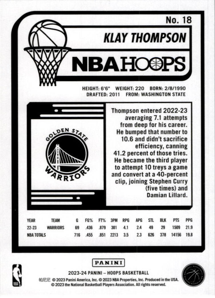 2023-24 Hoops Winter #18 Klay Thompson Golden State Warriors