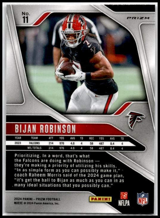 2024 Panini Prizm Red White and Blue #11 Bijan Robinson Atlanta Falcons