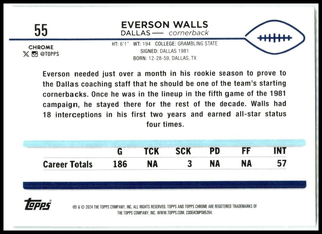 2024 Topps Chrome Refractor #55 Everson Walls Dallas Cowboys