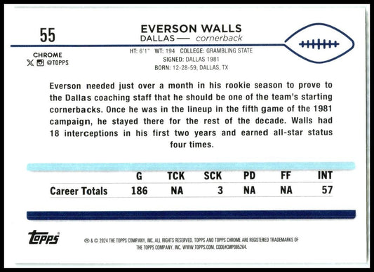2024 Topps Chrome Refractor #55 Everson Walls Dallas Cowboys