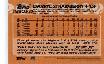 2023 Topps Update 1988 Topps Chrome Purple #T88CU-30 Darryl Strawberry /75