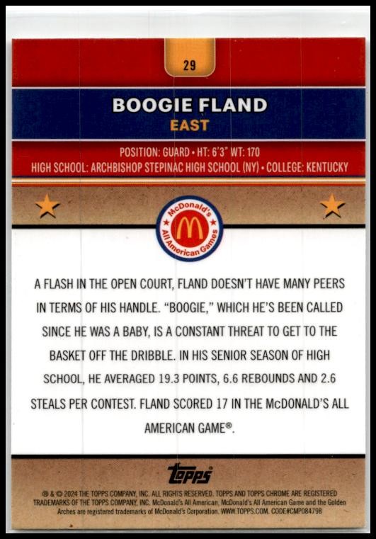 2024 Topps Chrome McDonald's All-American #29 Boogie Fland