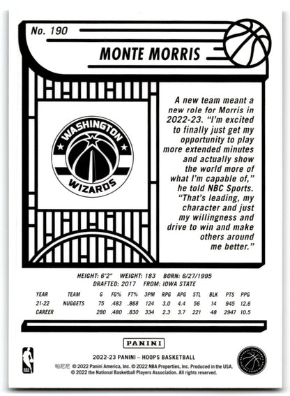 2022-23 Panini NBA Hoops Monte Morris Washington Wizards #190