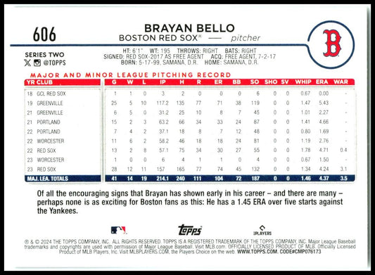 2024 Topps #606 Brayan Bello Boston Red Sox