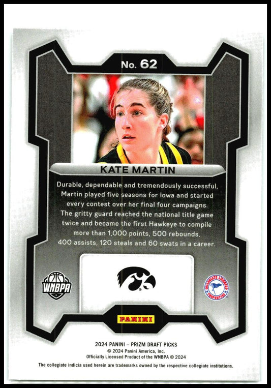 2024 Panini Prizm Draft Picks Prizms Silver #62 Kate Martin Iowa Hawkeyes