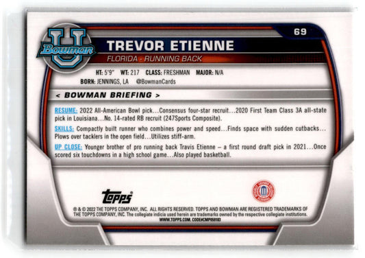 2022 Bowman University Chrome Pink #69 Trevor Etienne Florida Gators