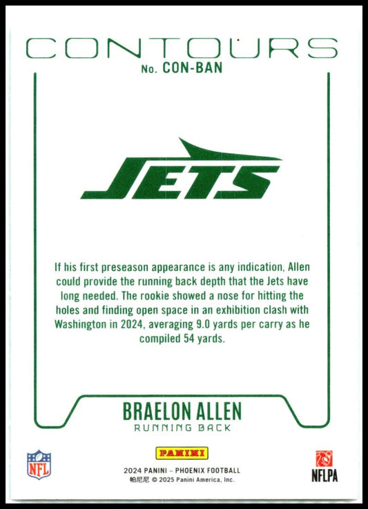 2024 Panini Phoenix Contours #CON-BAN Braelon Allen Rookie New York Jets