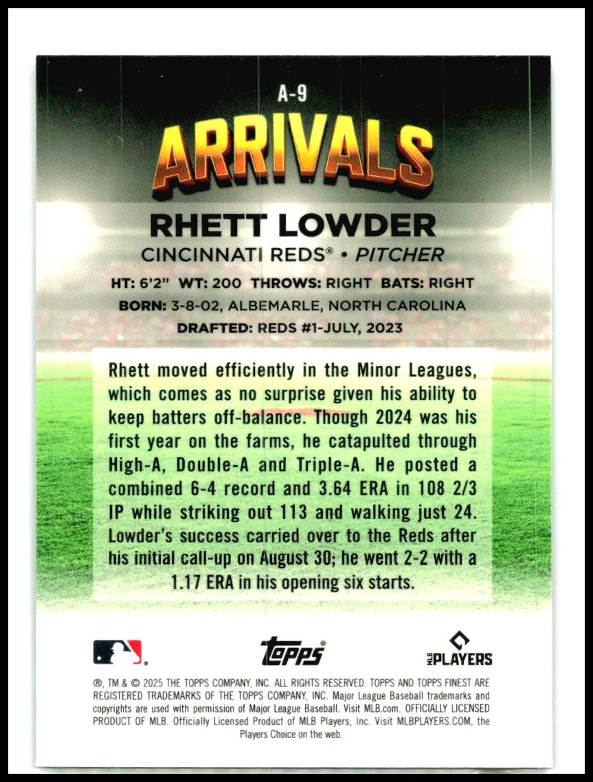 2025 Topps Finest Arrivals #a-9 Rhett Lowder Rookie Reds