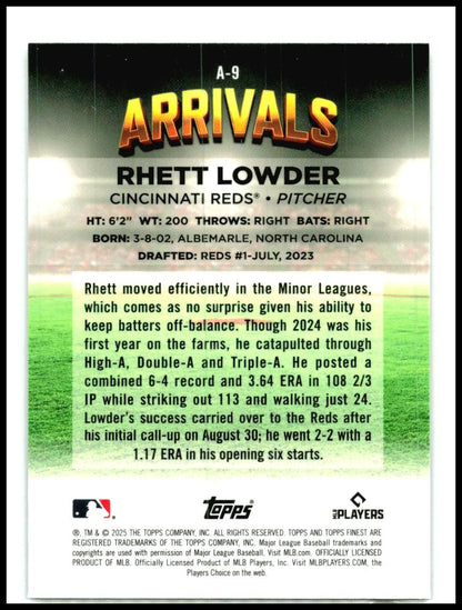 2025 Topps Finest Arrivals #a-9 Rhett Lowder Rookie Reds
