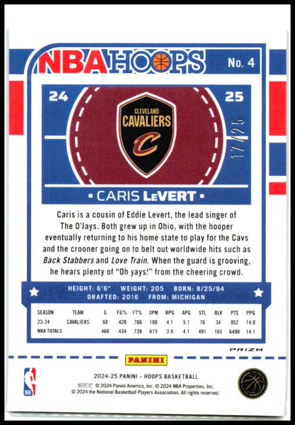 2024-25 Hoops Premium Prizms Scope Green /99 #4 Caris LeVert Cleveland Cavaliers