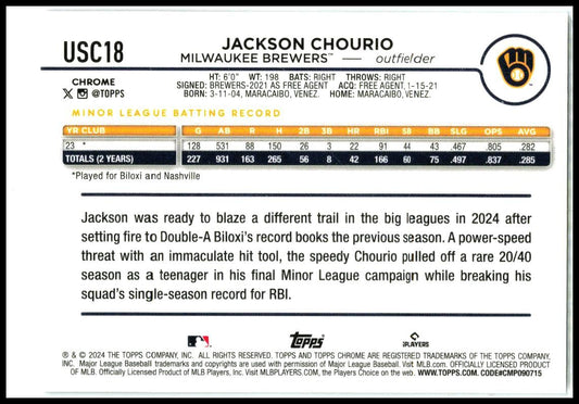 2024 Topps Chrome Update #USC18 Jackson Chourio Milwaukee Brewers