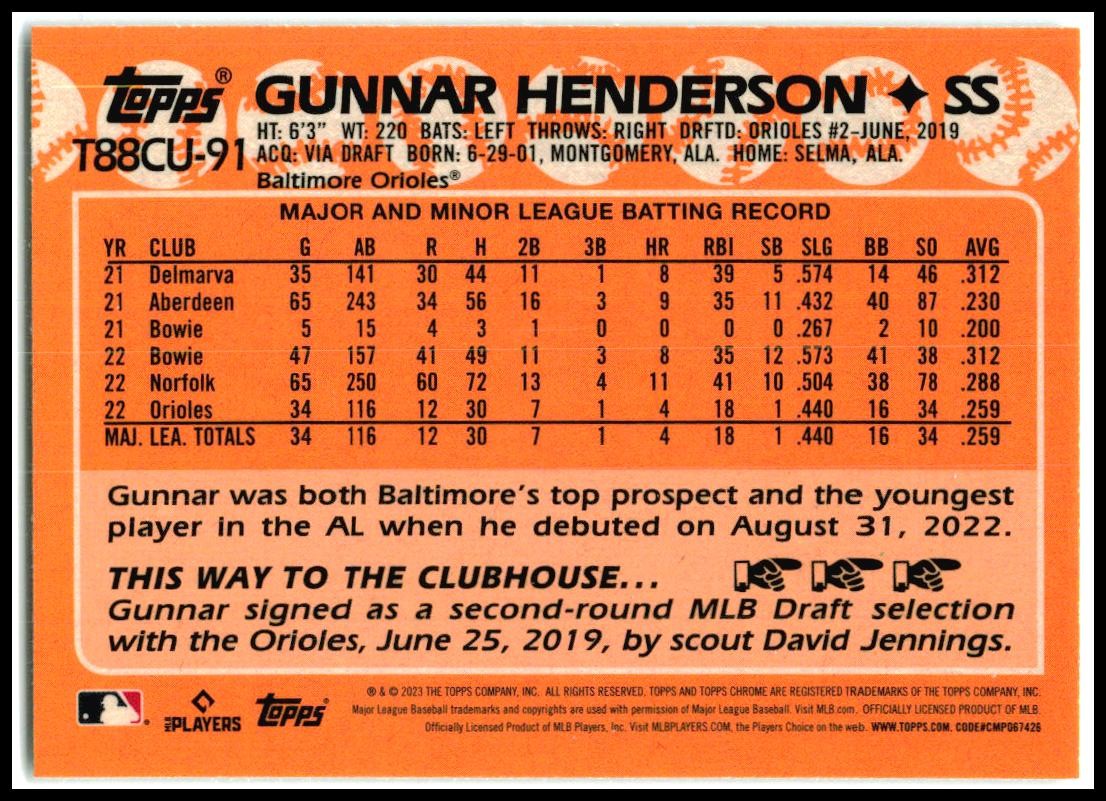 2023 Topps Update 1988 Topps 35th Anniversary Chrome #T88CU-91 Gunnar Henderson