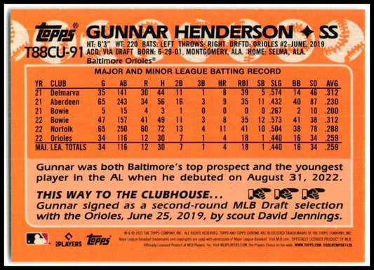 2023 Topps Update 1988 Topps 35th Anniversary Chrome #T88CU-91 Gunnar Henderson