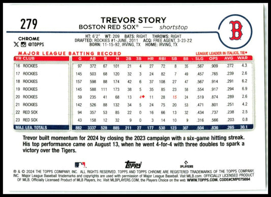 2024 Topps Chrome #279 Trevor Story Gold Wave Refractors #/50