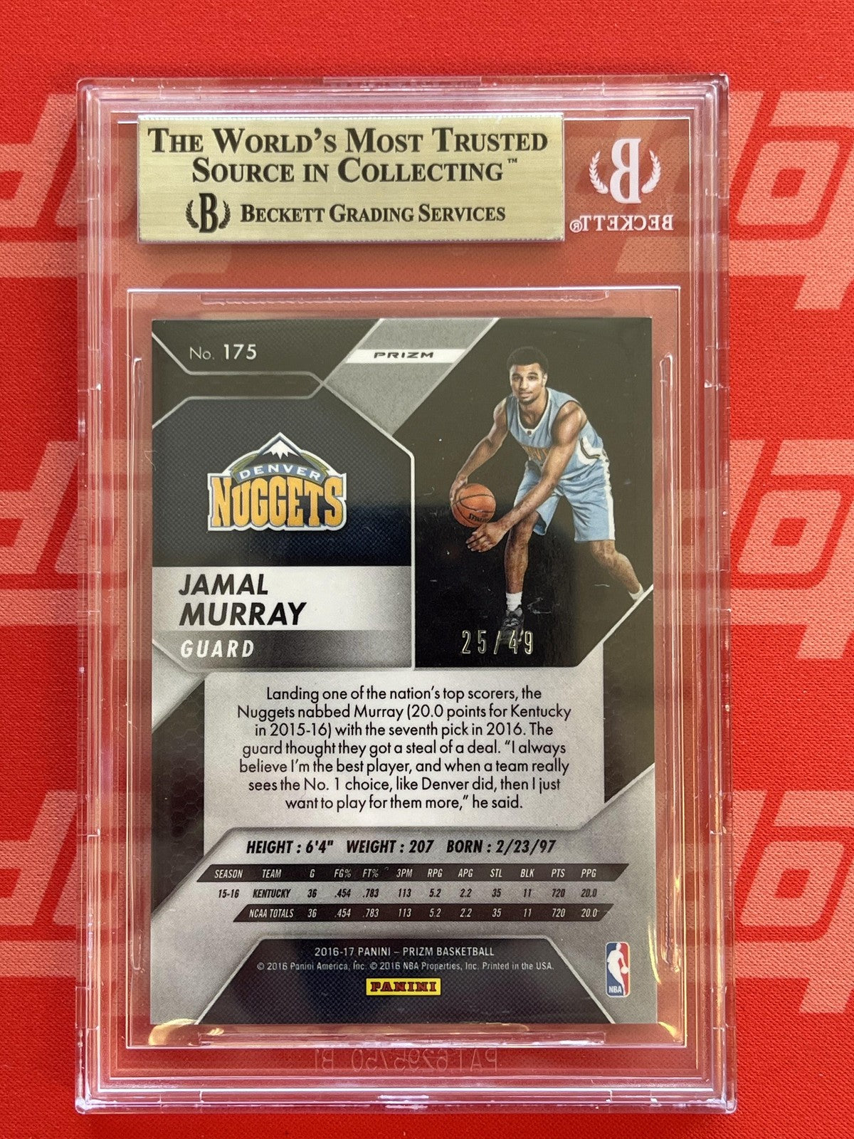 2016-17 Panini Prizm Orange #175 Jamal Murray Rookie #/49  Nuggets BSG 9.5 Gem