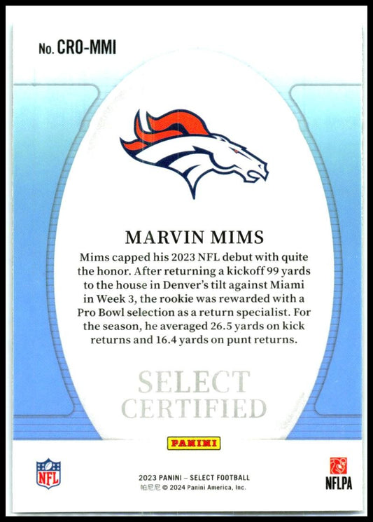 2023 Panini Select Select Certified Rookies #CRO-MMI Marvin Mims Denver Broncos