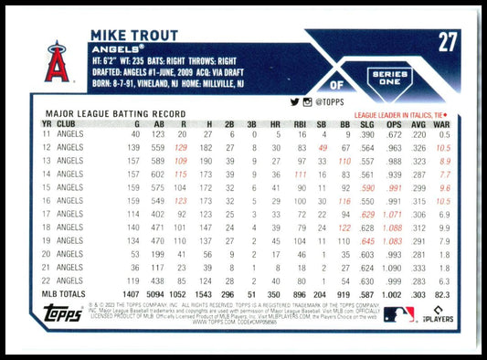 2023 Topps #27 Mike Trout Los Angeles Angels