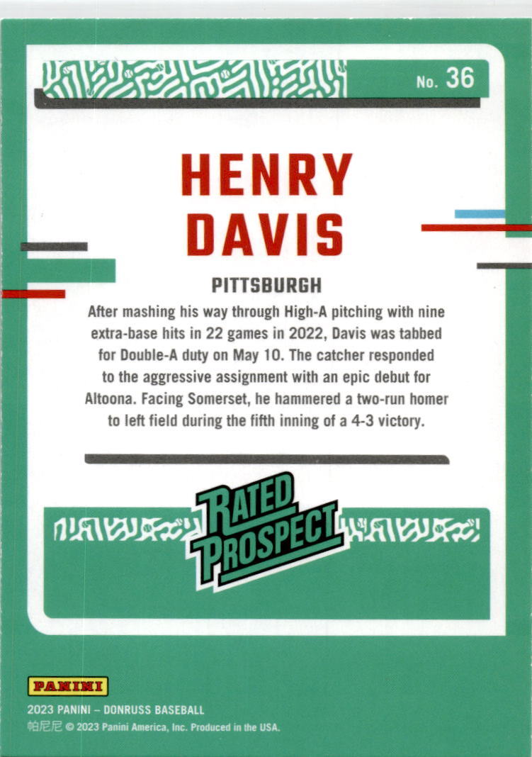 2023 Donruss Holo Purple #36 Henry Davis RC Pittsburgh Pirates