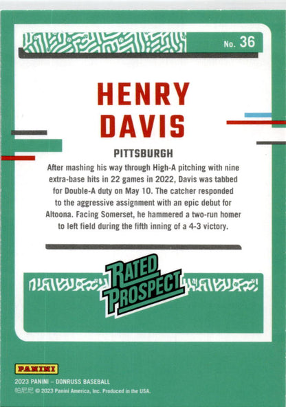 2023 Donruss Holo Purple #36 Henry Davis RC Pittsburgh Pirates