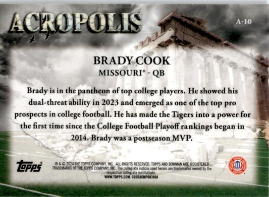 2024 Bowman University Chrome Acropolis #A-10 Brady Cook Missouri Tigers