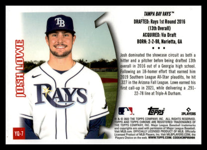 2022 Topps Chrome Sonic Youthquake #YQ-7 Josh Lowe Tampa Bay Rays