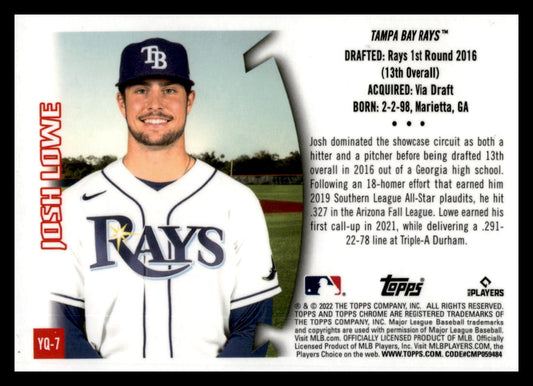 2022 Topps Chrome Sonic Youthquake #YQ-7 Josh Lowe Tampa Bay Rays