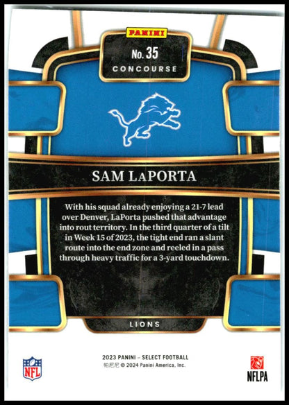 2023 Panini Select #35 Sam LaPorta Rookie Detroit Lions