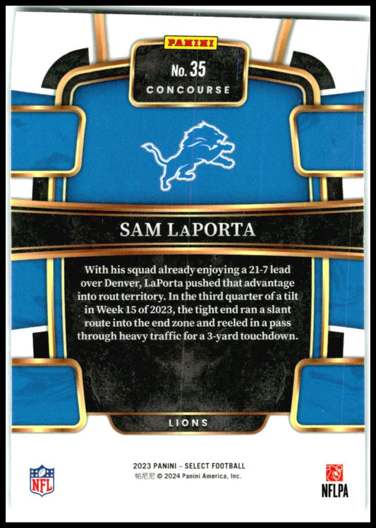 2023 Panini Select #35 Sam LaPorta Rookie Detroit Lions