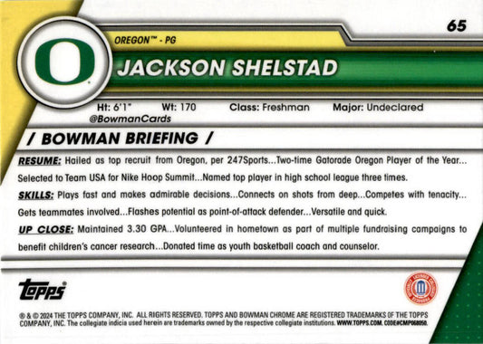 2023-24 Bowman University Chrome #65 Jackson Shelstad Oregon Ducks