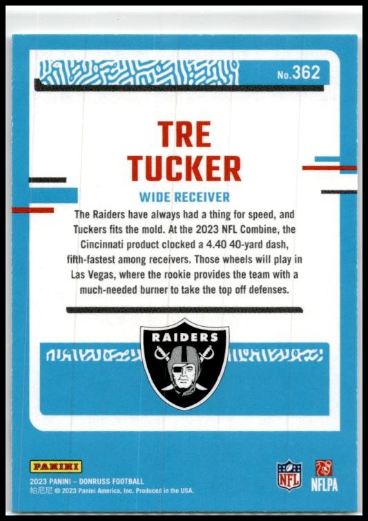 2023 Donruss #362 Tre Tucker Rookie Las Vegas Raiders