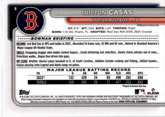 2024 Bowman Chrome #8 Triston Casas Boston Red Sox