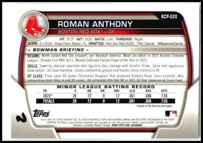 2023 Bowman Chrome Prospects #BCP-220 Roman Anthony Boston Red Sox