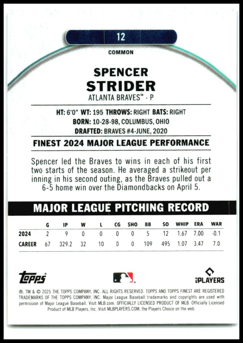 2025 Topps Finest #12 Spencer Strider Braves