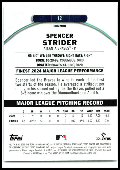 2025 Topps Finest #12 Spencer Strider Braves