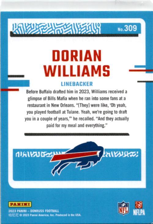 2023 Donruss #309 Dorian Williams Rookie Buffalo Bills