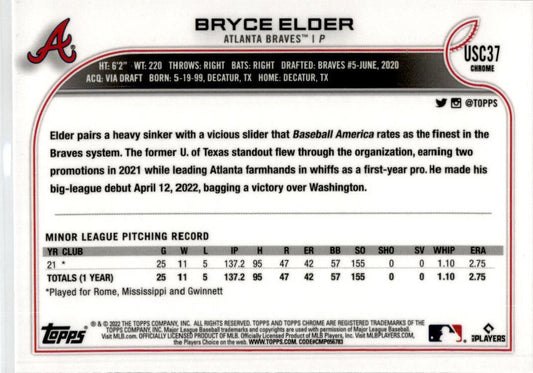 2022 Topps Update Purple #US52 Bryce Elder Atlanta Braves