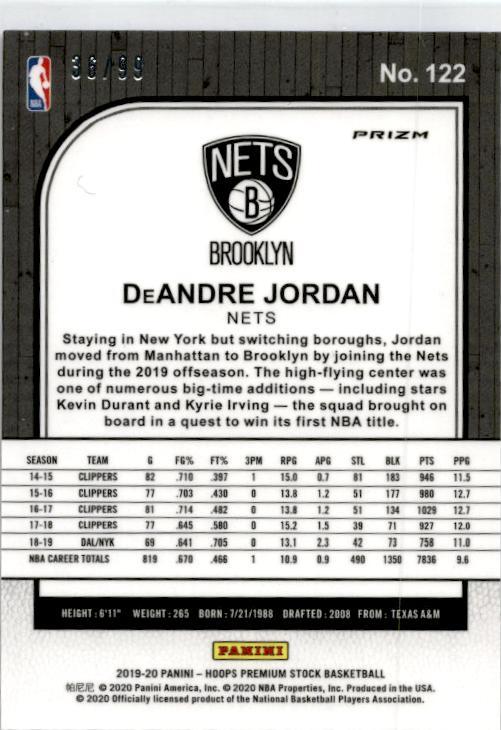 2019-20 Hoops Premium Stock Blue Velocity #122 DeAndre Jordan Brooklyn Nets