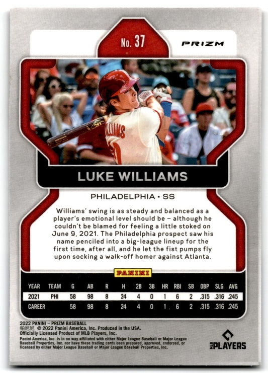 2022 Panini Prizm Red/White/Blue #37 Luke Williams Rookie Philadelphia Phillies