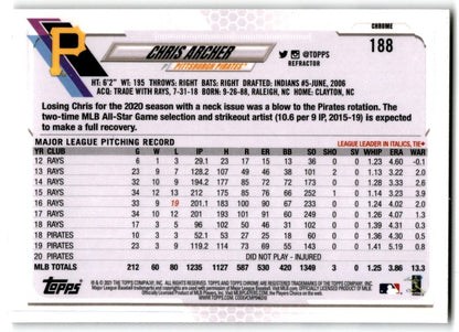 2021 Topps Chrome Refractor Chris Archer Pittsburgh Pirates #188