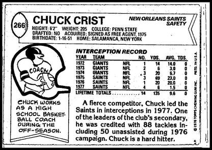 1978 Topps #266 Chuck Crist Rookie New Orleans Saints