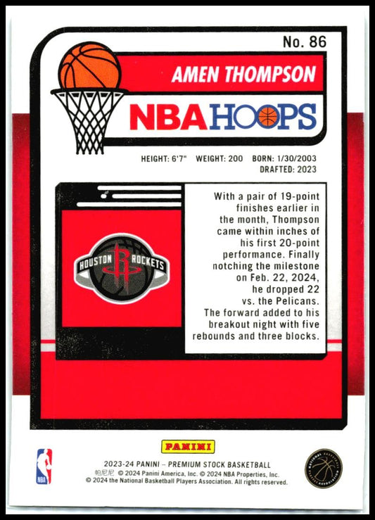 2023-24 Hoops Premium Stock #86 Amen Thompson Houston Rockets